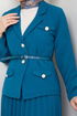 Double Breasted Collar Belted Skirted Team 16201BSK984-M Indigo - Thumbnail