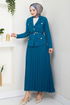 Double Breasted Collar Belted Skirted Team 16201BSK984-M Indigo - Thumbnail