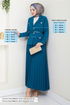 Double Breasted Collar Belted Skirted Team 16201BSK984-M Indigo - Thumbnail