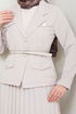 Double Breasted Collar Belted Skirted Team 16201BSK984-M The Stone - Thumbnail