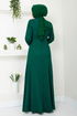 Double Breasted Collar Silvery Evening dress 4346DMN901-M Emerald - Thumbnail