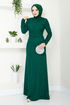 Double Breasted Collar Silvery Evening dress 4346DMN901-M Emerald - Thumbnail