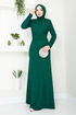 Double Breasted Collar Silvery Evening dress 4346DMN901-M Emerald - Thumbnail