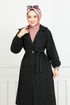 Double Breasted Collar Stamp Coat 7017TRT1045-M Black - Thumbnail