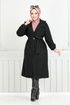 Double Breasted Collar Stamp Coat 7017TRT1045-M Black - Thumbnail