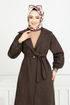 Double Breasted Collar Stamp Coat 7017TRT1045-M Coffee - Thumbnail