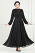 Drape Detail Stony Evening dress 0404ALG1079-M Black - Thumbnail
