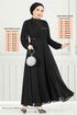 Drape Detail Stony Evening dress 0404ALG1079-M Black - Thumbnail