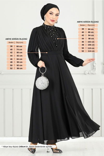 MRV A.L.G. - ثنى التفاصيل ستوني فستان سهرة 0404م1079م أسود - 354872