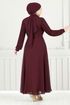 Drape Detail Stony Evening dress 0404ALG1079-M Burgundy - Thumbnail
