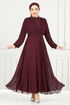Drape Detail Stony Evening dress 0404ALG1079-M Burgundy - Thumbnail