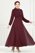 Drape Detail Stony Evening dress 0404ALG1079-M Burgundy - Thumbnail