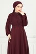 Drape Detail Stony Evening dress 0404ALG1079-M Burgundy - Thumbnail