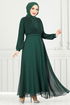 Drape Detail Stony Evening dress 0404ALG1079-M Emerald - Thumbnail