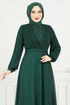 Drape Detail Stony Evening dress 0404ALG1079-M Emerald - Thumbnail