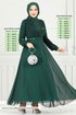Drape Detail Stony Evening dress 0404ALG1079-M Emerald - Thumbnail