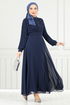 Drape Detail Stony Evening dress 0404ALG1079-M Laci - Thumbnail