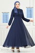 Drape Detail Stony Evening dress 0404ALG1079-M Laci - Thumbnail