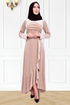 Drape Detay Kadife Elbise Bej KBR21340 - Thumbnail