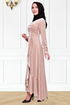 Drape Detay Kadife Elbise Bej KBR21340 - Thumbnail