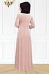 Drape Detay Kadife Elbise Bej KBR21340 - Thumbnail