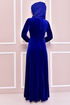 Drape Detay Kadife Elbise Saks KBR21340 - Thumbnail
