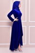 Drape Detay Kadife Elbise Saks KBR21340 - Thumbnail