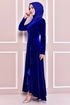Drape Detay Kadife Elbise Saks KBR21340 - Thumbnail