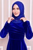 Drape Detay Kadife Elbise Saks KBR21340 - Thumbnail