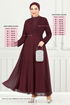 Drape Detay Taşlı Abiye 0404ALG1079-M Bordo - Thumbnail