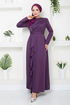 Drapeli Hijab Abendkleid 12241PL940-M Dunkel Lila - Thumbnail