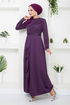 Drapeli Hijab Abendkleid 12241PL940-M Dunkel Lila - Thumbnail