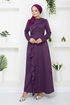 Drapeli Hijab Abendkleid 12241PL940-M Dunkel Lila - Thumbnail