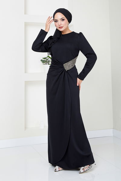 MRV S.L. - Drapeli Hijab Dress 5026SL890-M Black