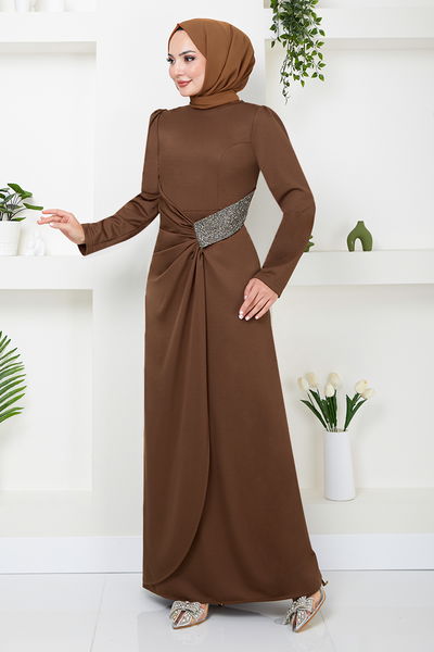 MRV S.L. - Drapeli Hijab Dress 5026SL890-M Coffee