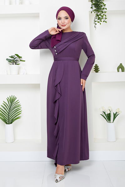 MRV P.L. - Drapeli Hijab Evening dress 12241PL940-M Dark Lilac