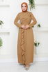 Drapeli Hijab Evening dress 12241PL940-M Latte - Thumbnail