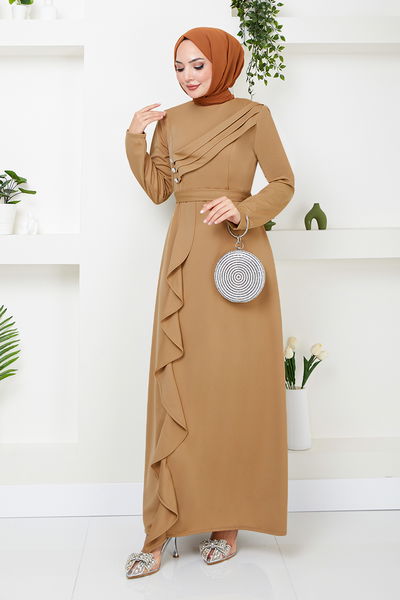MRV P.L. - Drapeli Hijab Evening dress 12241PL940-M Latte
