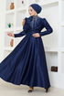 Drapeli Satin Abendkleid YGS6559 Dunkelblau - Thumbnail