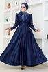 Drapeli Satin Abendkleid YGS6559 Dunkelblau - Thumbnail