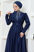 Drapeli Satin Evening dress YGS6559 Navy blue - Thumbnail