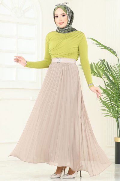 A.Y.D. - Drapeli Tesettür Bluz 4725AYD574-MS Yağ Yeşili