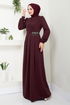 Drapeli The Stone Detail Dress 5025SL890 Burgundy - Thumbnail