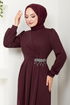 Drapeli The Stone Detail Dress 5025SL890 Burgundy - Thumbnail