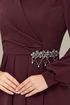 Drapeli The Stone Detail Dress 5025SL890 Burgundy - Thumbnail