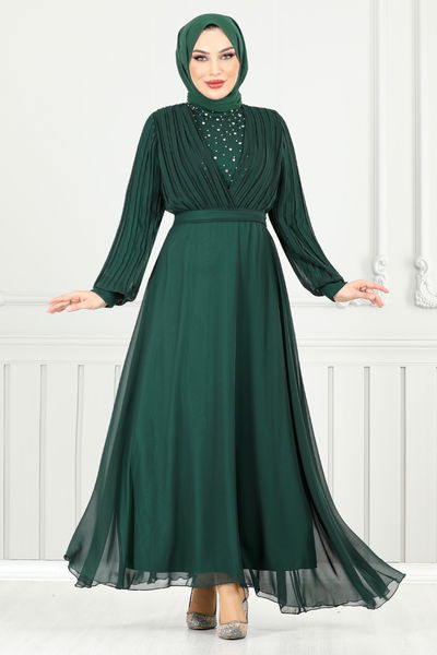 MRV A.L.G. - Drapez Détail Pierreux Robe de soirée 0404ALG1079-L Émeraude