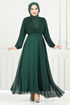 Drapez Détail Pierreux Robe de soirée 0404ALG1079-L Émeraude - Thumbnail