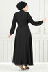 Drapez Détail Pierreux Robe de soirée 0404ALG1079-L Noir - Thumbnail