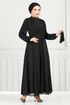 Drapez Détail Pierreux Robe de soirée 0404ALG1079-L Noir - Thumbnail