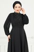 Drapez Détail Pierreux Robe de soirée 0404ALG1079-L Noir - Thumbnail